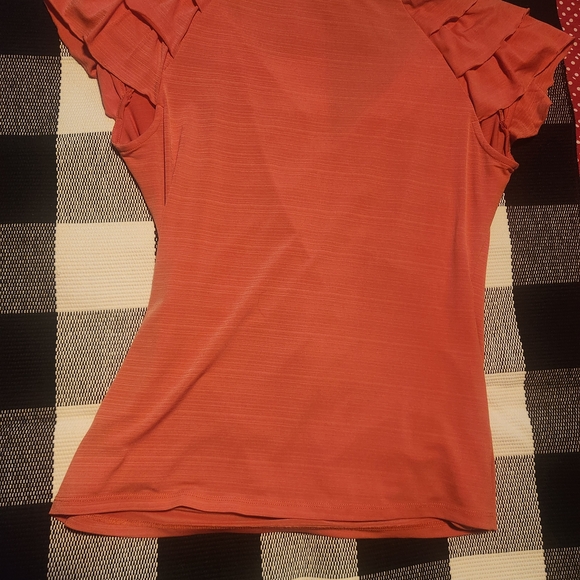 Women's Ruffled Sleeve Wrap Top - Rust - Picture 3 of 7